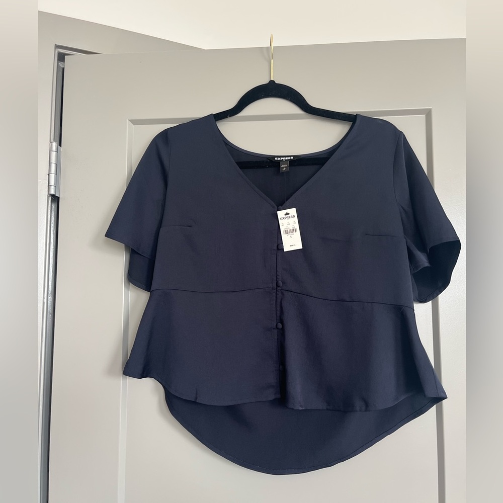 Express Navy Blue Silk Top